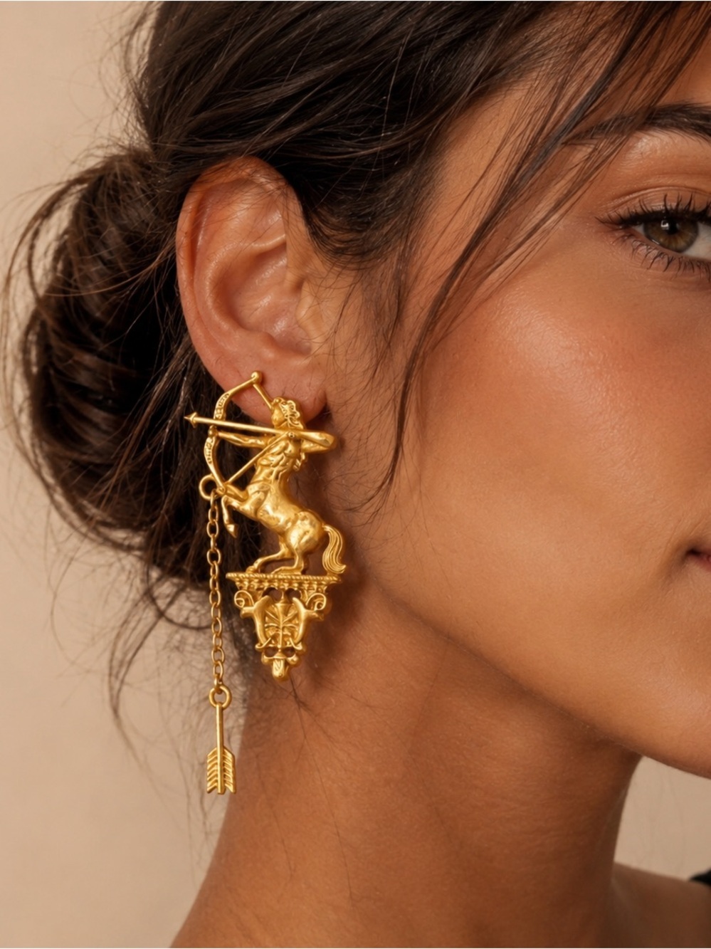 Anthropologie Gold Archer Centaur Statement Earrings